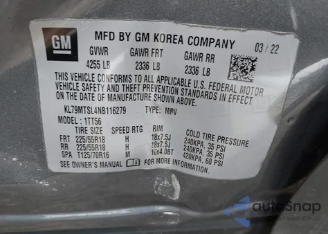 2022 Chevrolet Trailblazer Fwd Rs из США, поврежденный, VIN KL79MTSL4NB116279